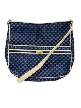 Gucci Vintage Navy White Leather Shoulder Bag